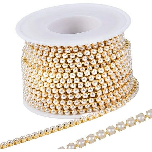 Plastic Pearl Bead Cup Chains Link Chains with Iron Findings Golden 3x3mm