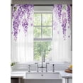 thumbnail image 3 of Wisteria Flowers Semi Sheer Curtains 63 Inch Length 2 Panels Set, Purple Floral Warercolor Summer Sheer Kitchen Curtain Privacy Voile Window Curtain for Living Room Bedroom Rod Pocket Drapes, 3 of 7