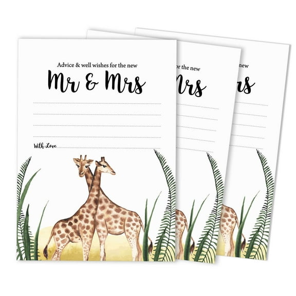 Inkdotpot Advice & Well Wishes For The Mr and Mrs, Safari Wedding Advice Cards, Guestbook Alternative Pack of 50, 5X7 Inches