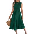 thumbnail image 3 of Women's Sleeveless Smocked Ruffle Neck Tiered Casual Flowy Midi Dress Green XL, 3 of 10