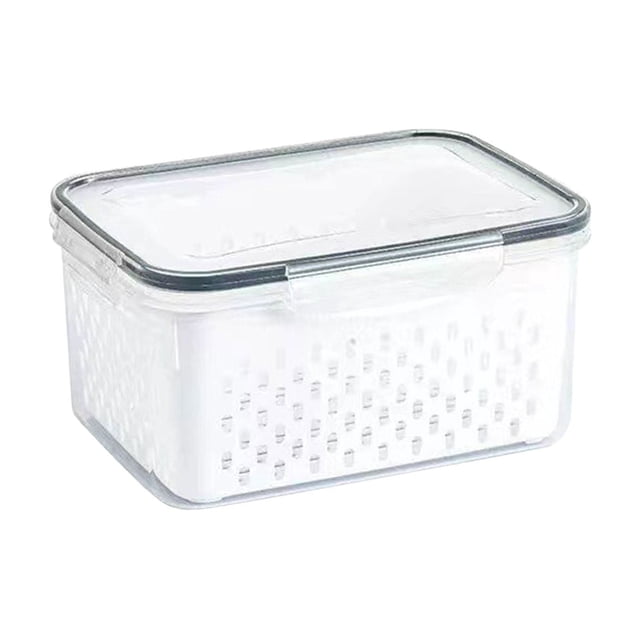 Food Storage Containers with Lids Airtight 3 PC Set, Built In Strainer Colander, Stackable Plastic Fruit Containers for Fridge, Grey