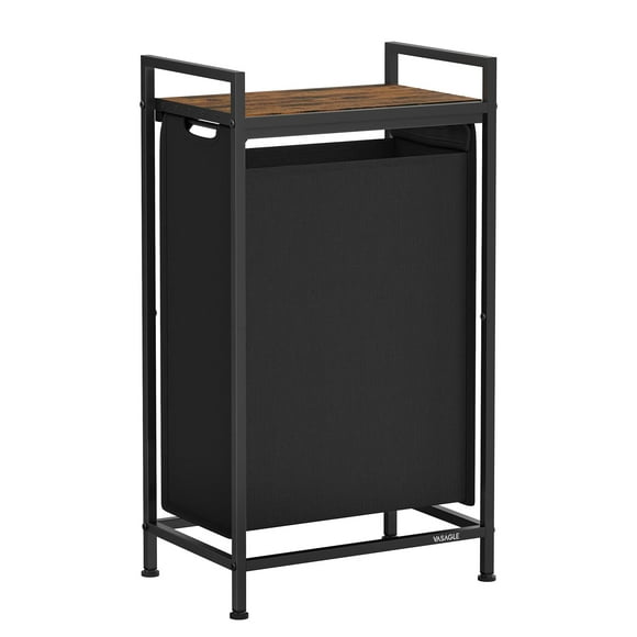 VASAGLE Panier à Linge Mince Trieur de Linge avec Étagère Amovible Cadre en Métal 12.7 Gallons (47 L) 16.5 x 11 x 29.5 Pouces Noir Encre et Brun Rustique UBLH001B01