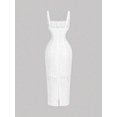 thumbnail image 4 of White Embroidered Fitted Midi Dress With Square Neck And Spaghetti Straps, 4 of 8