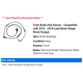 thumbnail image 2 of Front Brake Pad Sensor - Compatible with 2016 - 2018 Land Rover Range Rover Evoque 2017, 2 of 2