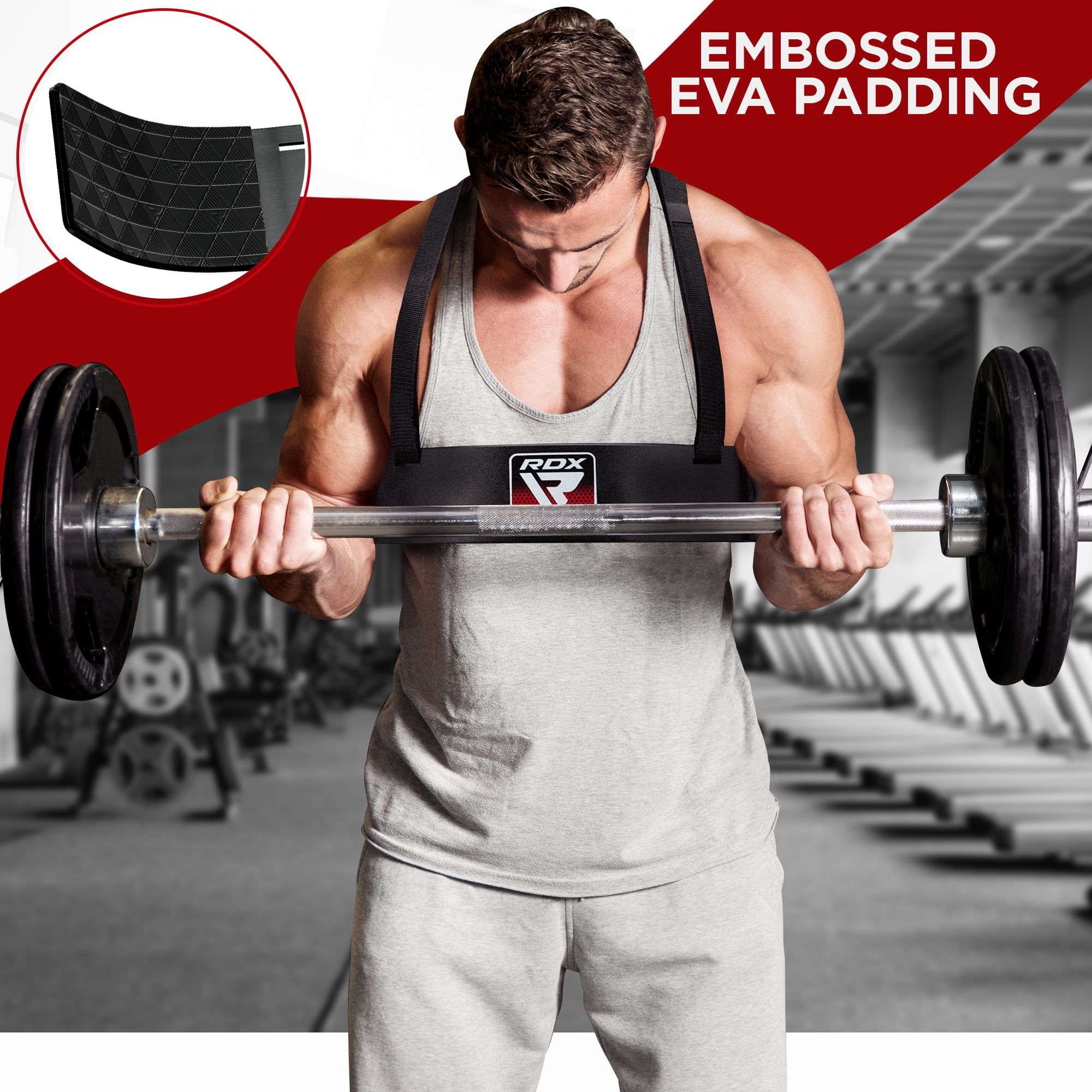 "RDX Arm Curl Blaster Support for Muscle Bodybuilding & Weight Lifting – Adjustable Bicep and Tricep Isolator Bar with 42” Strap, 6mm Neck Pad, Ergonomic Gym Training Equipment, Black"