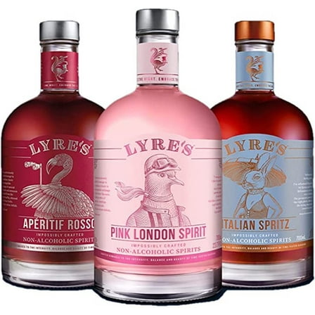 Lyre's Pink London Negroni - Non-Alcoholic Spirit Set (Pack of 3) | Pink London (Pink Gin Style), Italian Spritz (Orange Spritz Style) & Apéritif Rosso (Sweet Vermouth Style) | 23.7 Fl Oz x 3