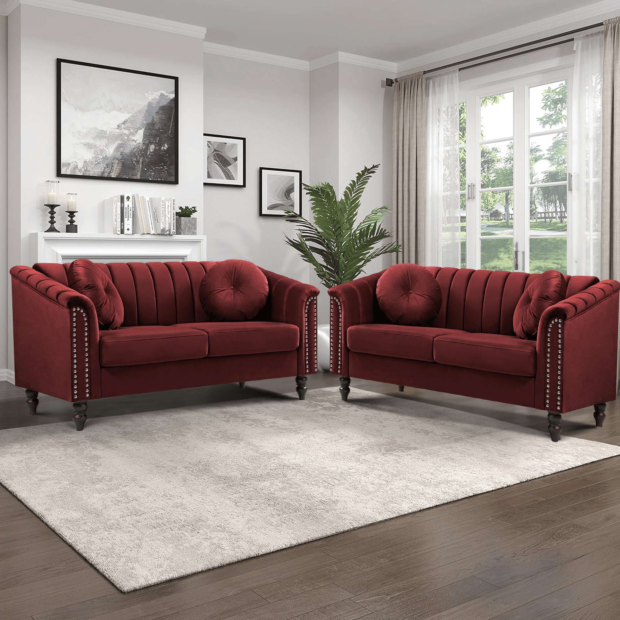 Aukfa 60" Loveseat Sofa Couch, Contemporary Sleep Sofa for Living Room Furniture Sets, Red