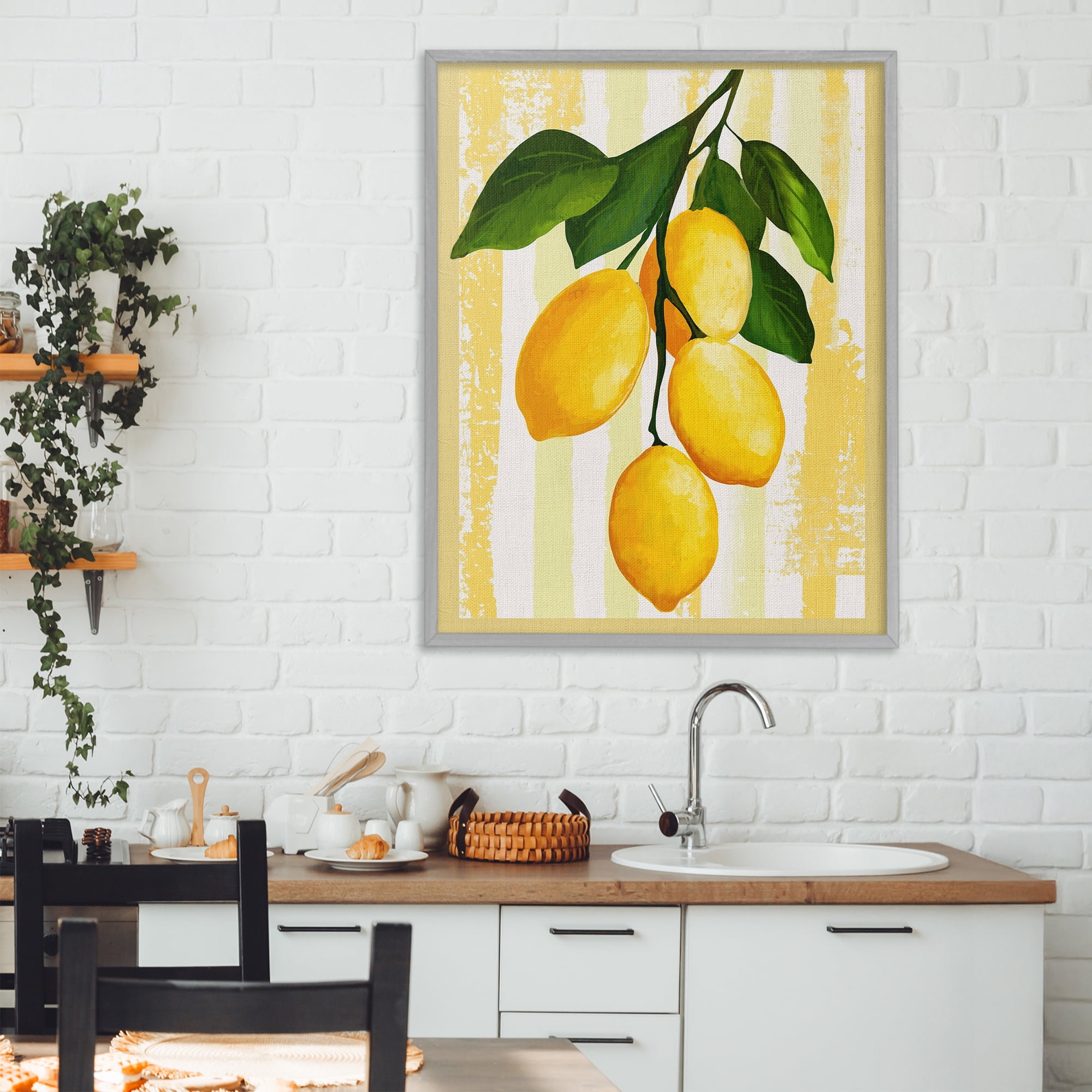 Stupell Industries Lemons on Green Branch Gray Framed Giclee Art, design by Yen