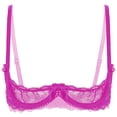 thumbnail image 1 of Womens 1/4 Cups Underwire Bra Halter Neck O Ring Sheer Lace Push Up Brassiere Lingerie Breast Open Bras Underwear, 1 of 4
