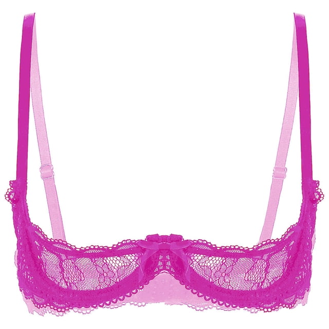 Womens 1/4 Cups Underwire Bra Halter Neck O Ring Sheer Lace Push Up Brassiere Lingerie Breast Open Bras Underwear