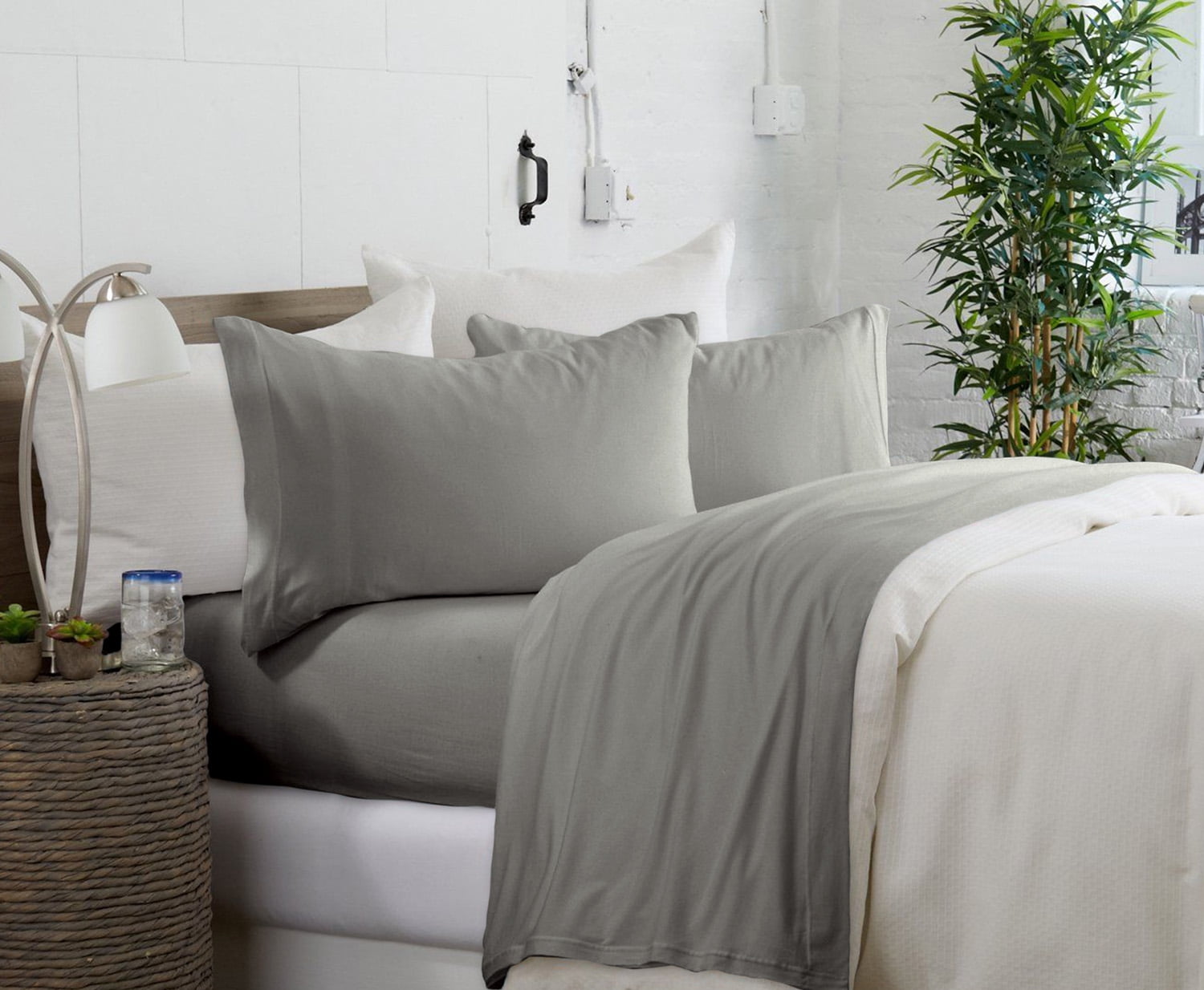 Full 4-Piece Sheet Set, Brooklyn Flat Cotton Blend Ultra Soft Jersey Knit Sheet Set By Royale Linens