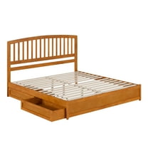 Lucia King Wood Platform Bed with Panel Footboard & Drawers in Light Toffee