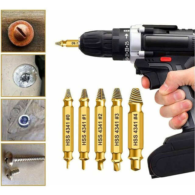 Juego de 5 extractores de tornillos dañados para retirar tornillos que se dañan fácilmente, fabricados