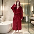 thumbnail image 2 of Sewkxo Mens Robes with Hood Flannel Fleece Bathrobe Full Length Plush Robe Coat Soft Warm Fleece Shower Spa Long Robe,Deep Red 3XL, 2 of 7