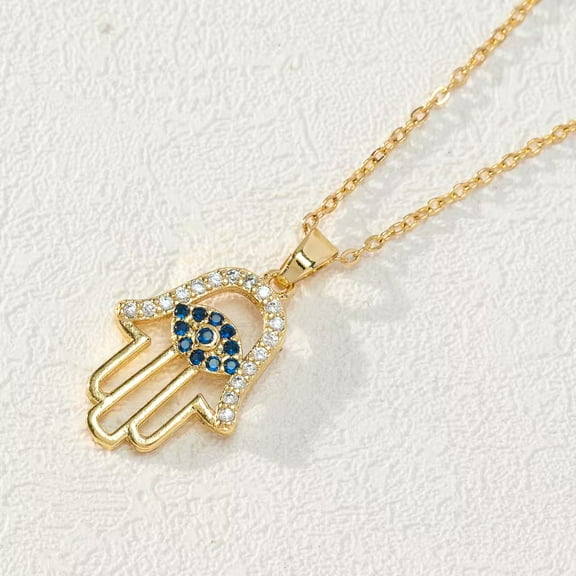 YMCSTONEMA Evil Eye Hamsa Hand Necklace 14K Gold Plated Third Eye White Blue Cz Womens Pendant Necklace2980