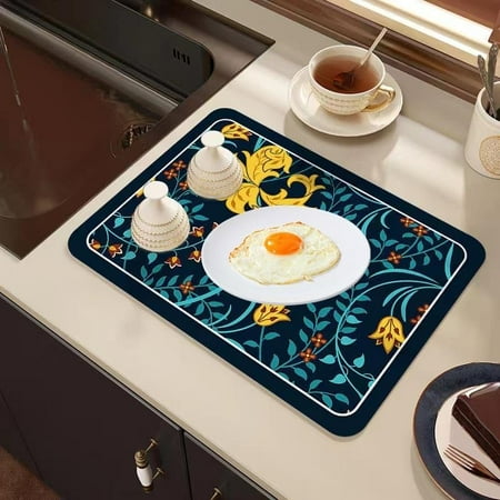 

Toknforaerd Draining Mat Fantasy Style Draining Mat Absorbent Dish Drying Mat Vintage Floral Plates Absorbent Dish Drying Pads Kitchen Accessories(07 15.7*19.6inch)