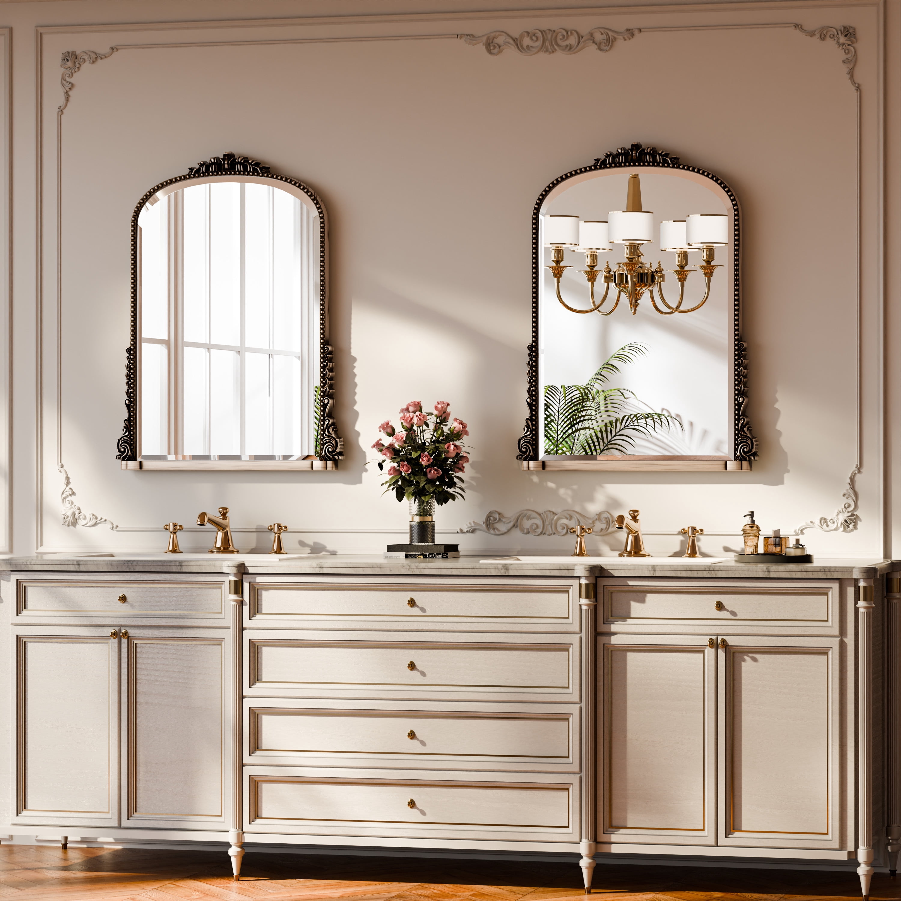 Gleamira 32"x 24" Arched Bathroom Mirror Vintage Vanity Mirror Wall Decorative Mirror, Antique Silver
