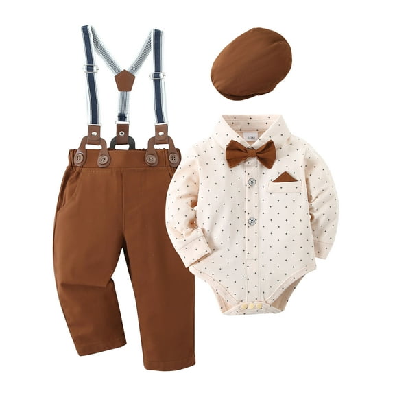 CARETOO Baby Boy Clothes Suit 0-18M 4pcs Formal Dress Infant Tuxedo Autumn Winter Shirt Pant Sets