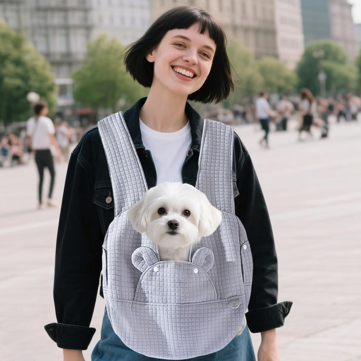 Colourtree Grey Dog Carrier Backpack, Cute Bear Shape Crossbody Chest, Dog Travel Bag, Small Dog Cat Go Out Bag, Comfort Breathable Puppy Bags, Portable Adjustable