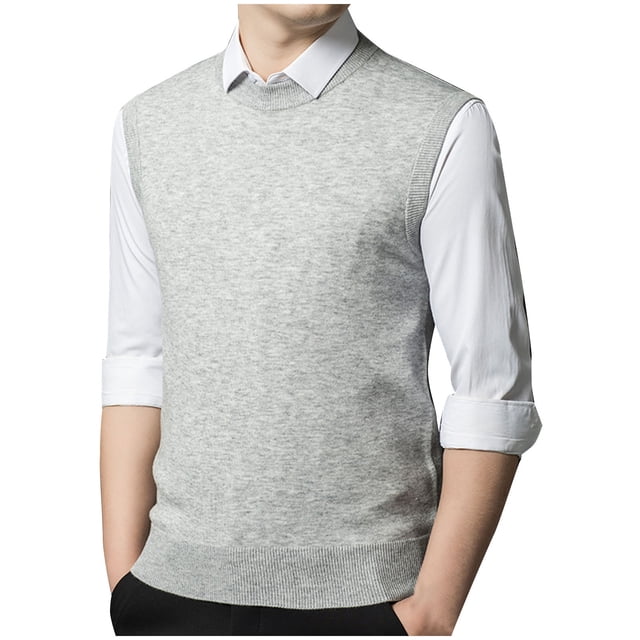 pstuiky Camisetas sin mangas para hombre, Suéter elástico de cuello redondo tejido en color liso para hombre Camisas de hombre m