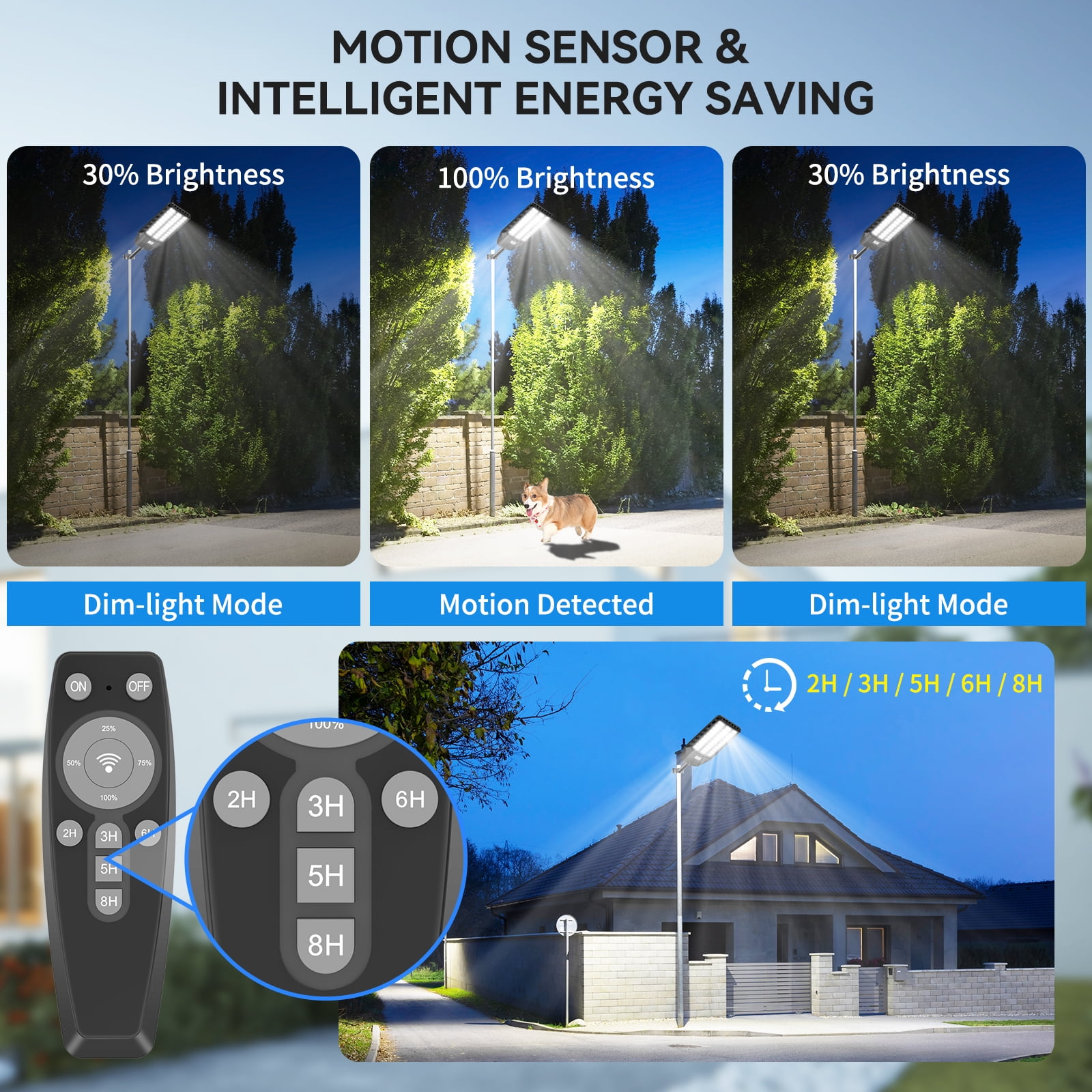 Adewalk 2 Pack Solar Street Light Outdoor 6000W, 480000 Lumens Dusk to Dawn LED Solar Flood Light Motion Sensor, Solar Lights Outdoor Waterproof with Remote Control for Parking Lot, Backyard
