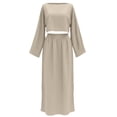 thumbnail image 4 of DHFJKG Summer 2 Piece Outfits Women Skirt Sets Beach Vacation Clothes Linen Long Sleeve Crop Top And High Waist Side Slit Flowy Maxi Skirts Soft Outfit, 4 of 4