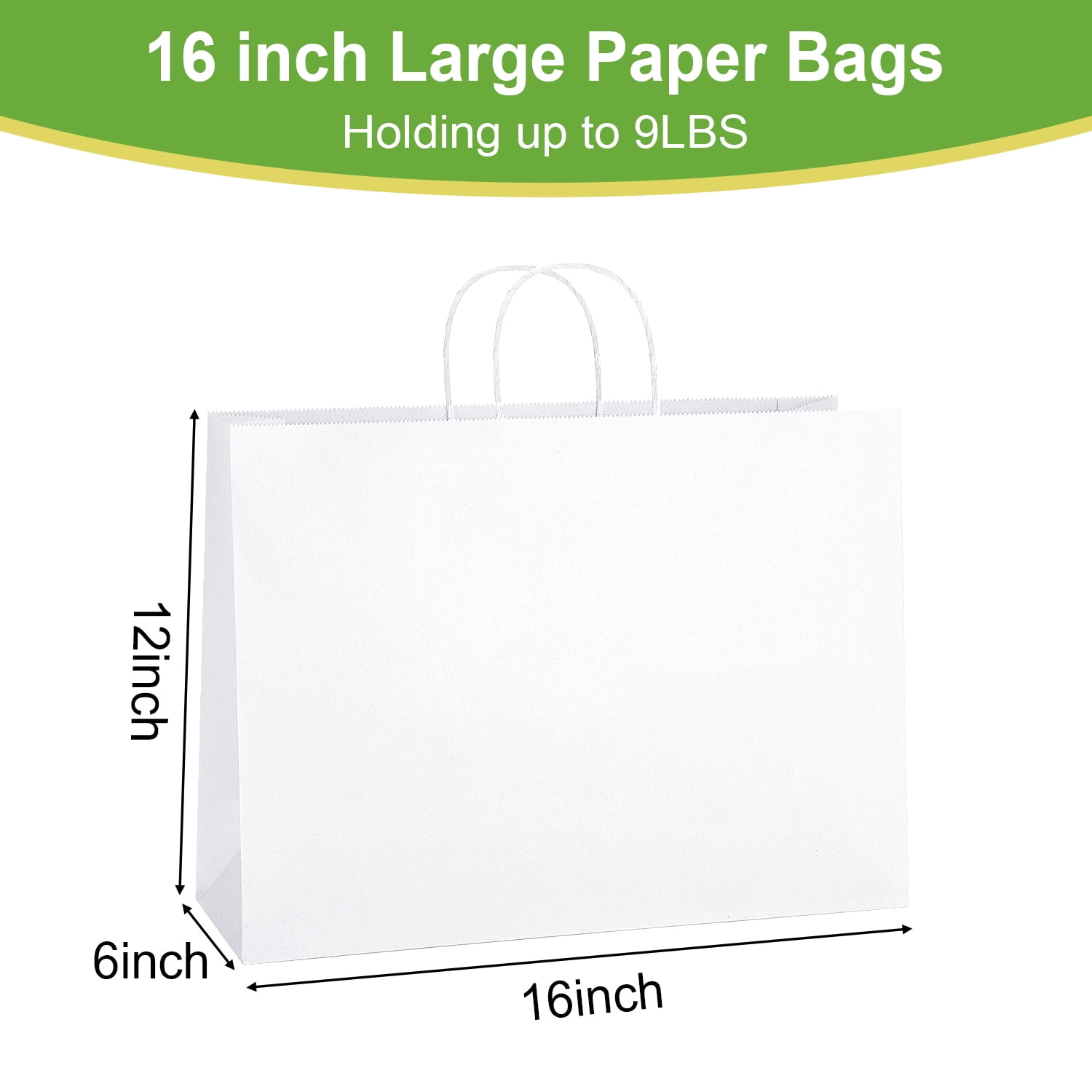 BagDream 50 Pack Large Paper Gift Bags with Handles 16x6x12" Recycled White Kraft Paper Bags for Business, Merchandise, Shopping, Retail Stores