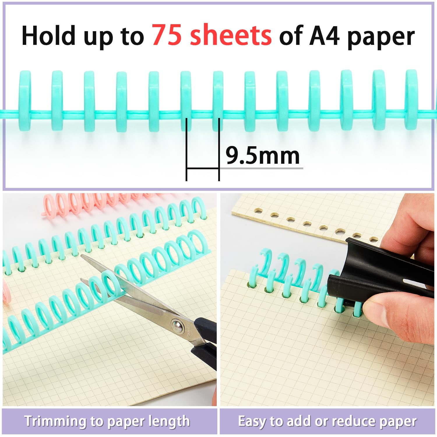 10 Hole Punch Binding Machine for Planners, With 10 Multi-Color 30-Hole Loose Leaf Binding Spines, Punches 26 Holes on B5, 30 Holes on A4, 20 Holes on A5 Paper