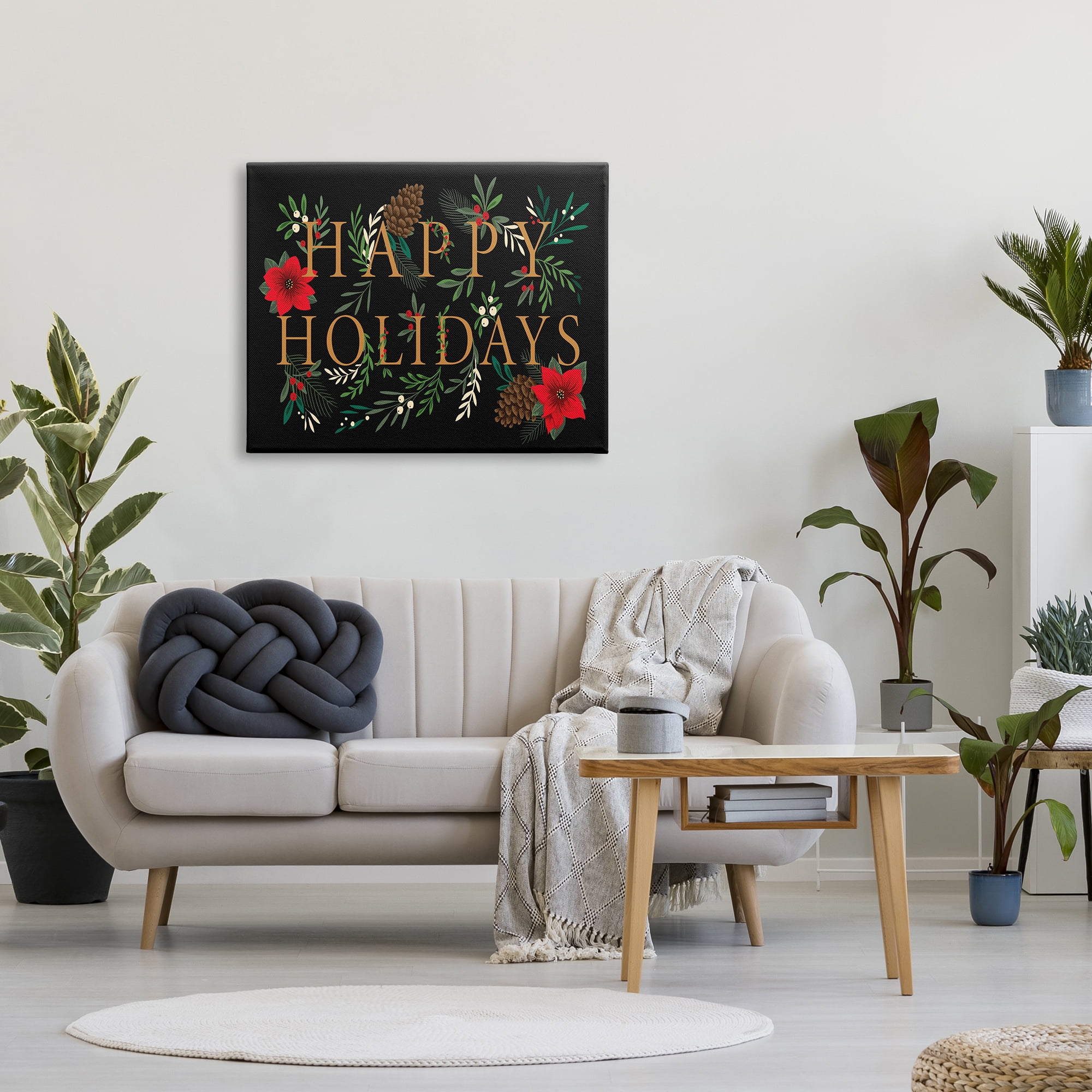 Stupell Industries Happy Holidays Welcoming Festive Typography Winter Foliage, 30 x 40, Design by Heather McLaughlin