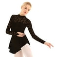 thumbnail image 4 of Aiihoo Women Floral Lace Ballet Dance Dress Fingerpoint Sleeves Figure Ice Skating Leotard Dress Black XS, 4 of 7