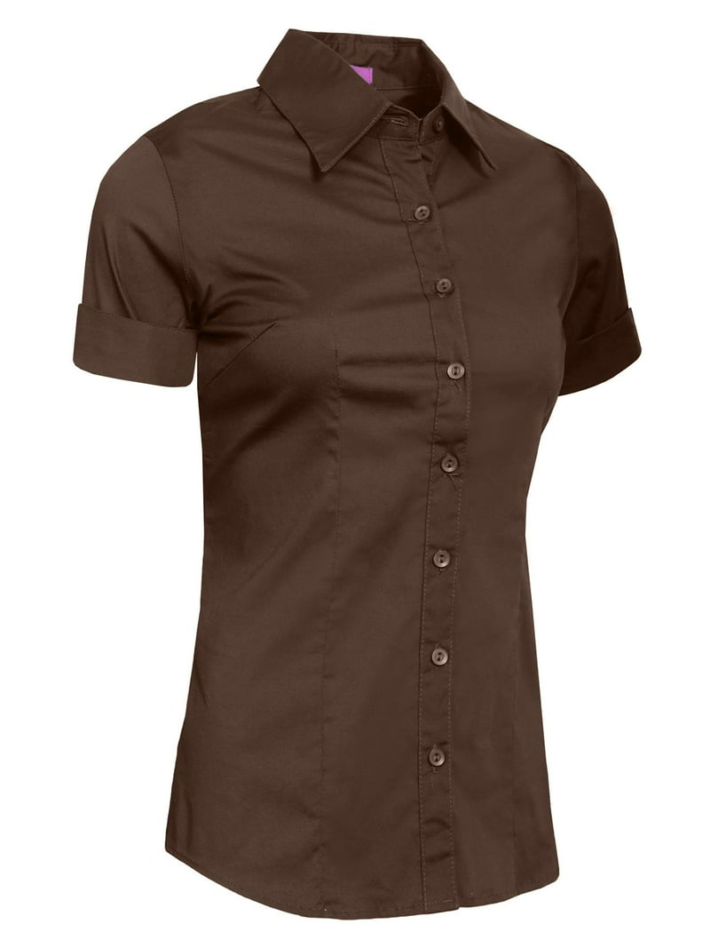 J. METHOD Women's Tailored Button Down Shirt Cuffed Short Sleeve Stretch Collar Office Work Formal Casual Basic Blouse Top NEWT06 Brown M - Walmart.com J. METHOD Women's Tailored Button Down Shirt Cuffed Short Sleeve Stretch Collar Office Work Formal Casual Basic Blouse Top NEWT06 Brown M - Walmart.com