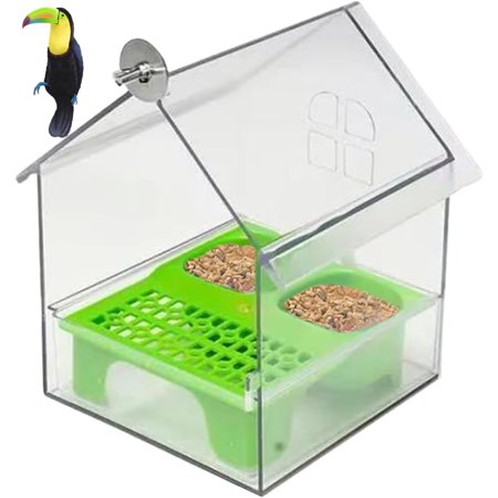Pull-Out External Parrot Feeder, Long-Lasting Outdoor Use, 18.5 X 14.5 X 14 Cm, Bird Feeder House, Decorative Transparent Bird Bath Tub Easy to Fill, Clean, for Finch and Hummingbird, Patio