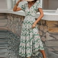 thumbnail image 4 of IROINNID Summer Dresses for Women , Women Maxi Wedding Guest Dresses, Short Sleeve and V-Neck Casual Floral Ruffled Summer Holiday Dresses, 4 of 9