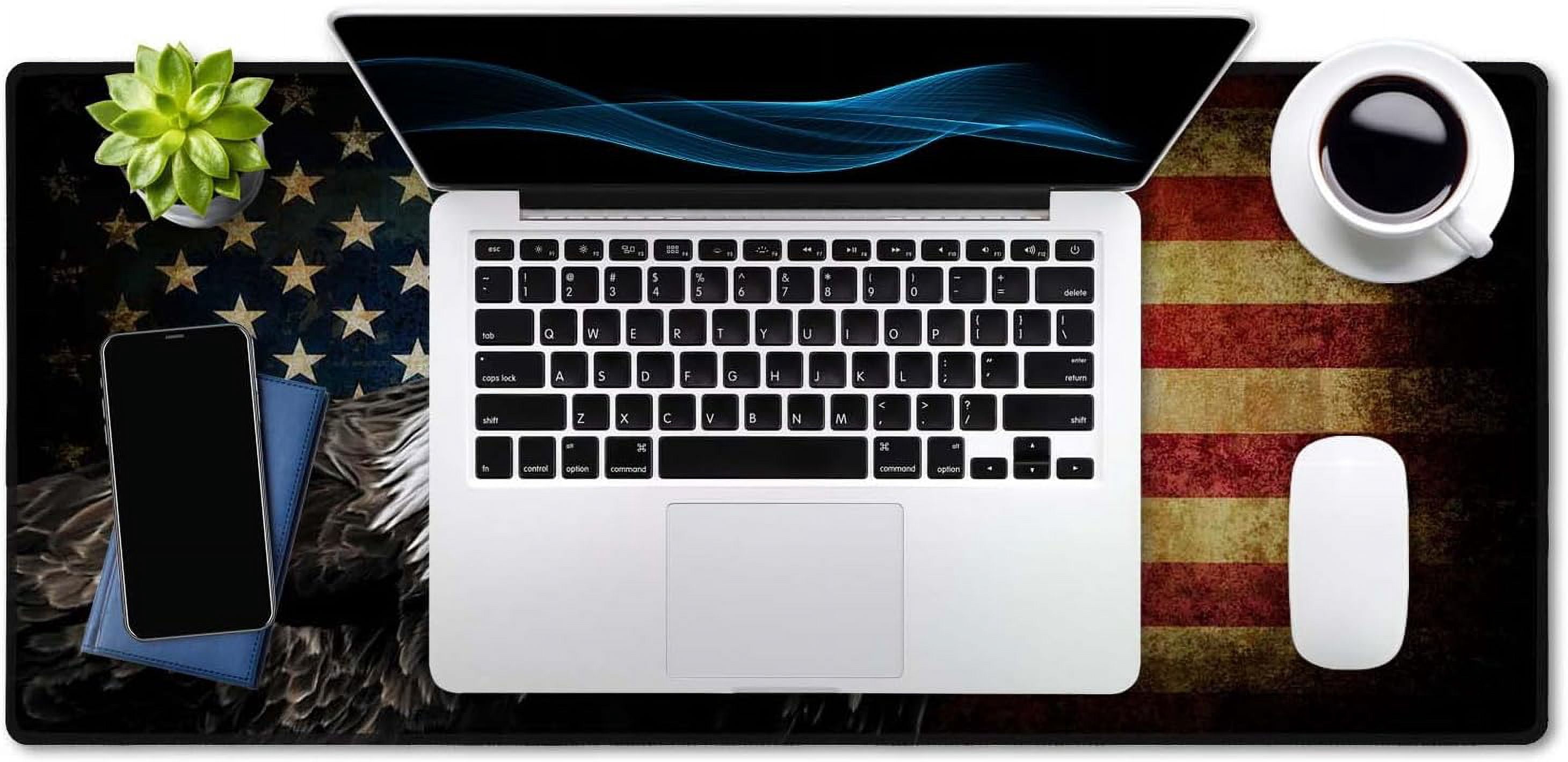 Extended Gaming Mouse Pad - Non-Slip Water-Resistant Rubber Base Computer Keyboard Mouse Mat, 35.4x15.7-inch XX-Large Desk Mat, Ideal Partner for Work & Game, American Bald Eagle on Grunge Flag
