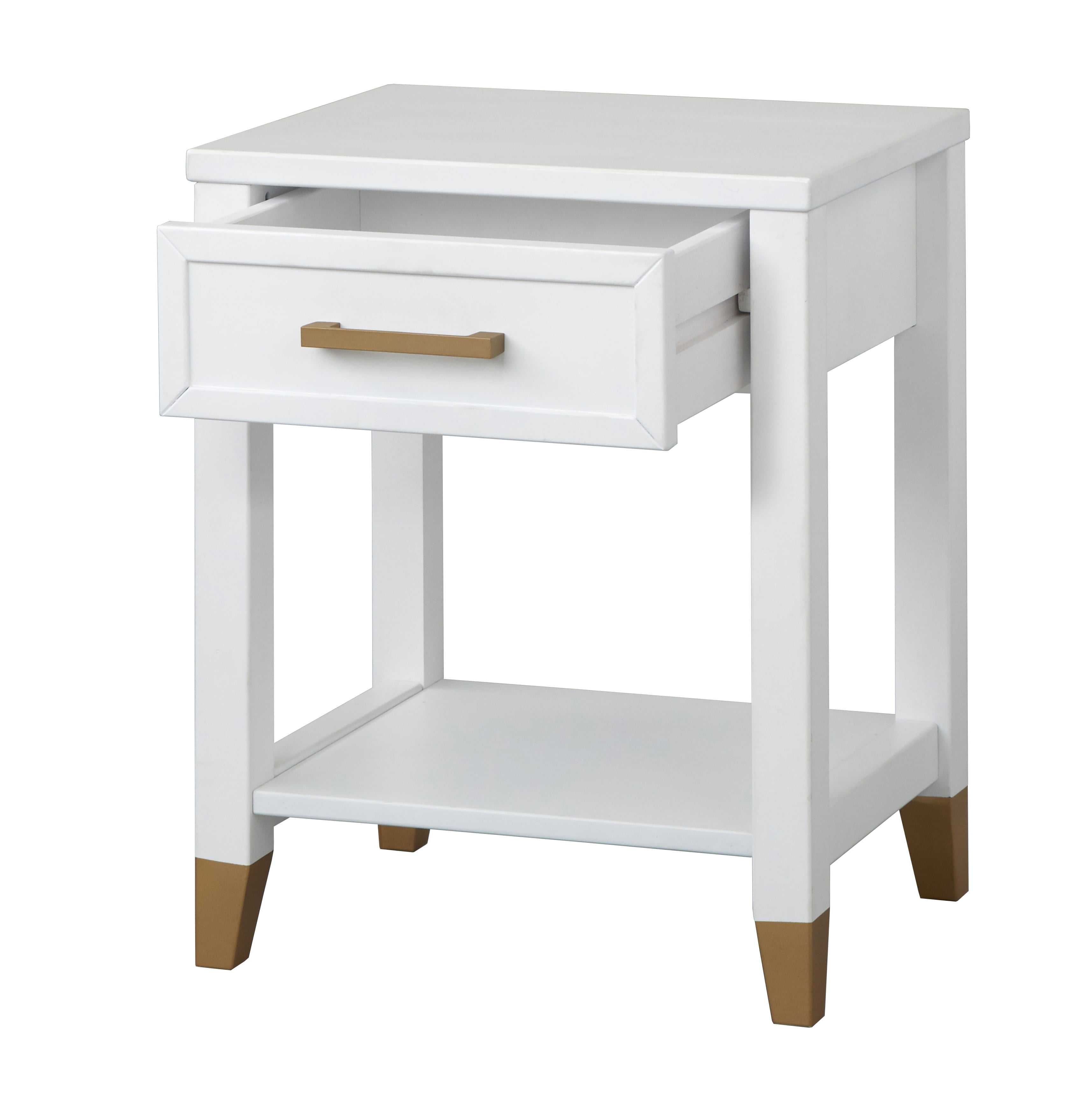 TMS Rena Rectangular End Table and Pine Wood Legs, White Finish
