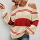 thumbnail image 1 of Top con cuello halter y hombros descubiertos a rayas,Jersey con cuello halter y hombros descubiertos para mujer Suéter con hombros descubiertos para mujer Estándares líderes en la industria, 1 of 6
