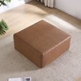 thumbnail image 4 of 35" Wide Oversized Square Ottoman Coffee Table, Faux Leather Couch Ottoman Large Footstool for Living Room (Brown, Square), 4 of 7