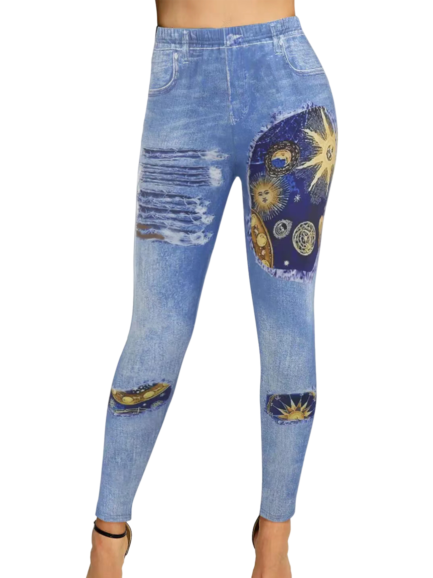 Abtel Ladies Faux Denim Pant Skinny Fake Jeans Stretch Leggings Women Tight Running Jeggings