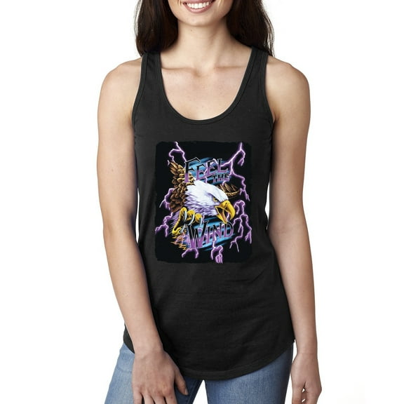 Feel the Wind Retro Heavy Metal Bald Eagles Fashion Ladies Racerback Tank Top, Black, Small
