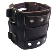 Men's 70's Style Brown Leather Extra Wide Watch Band, 3-Strap Studded, USA Made