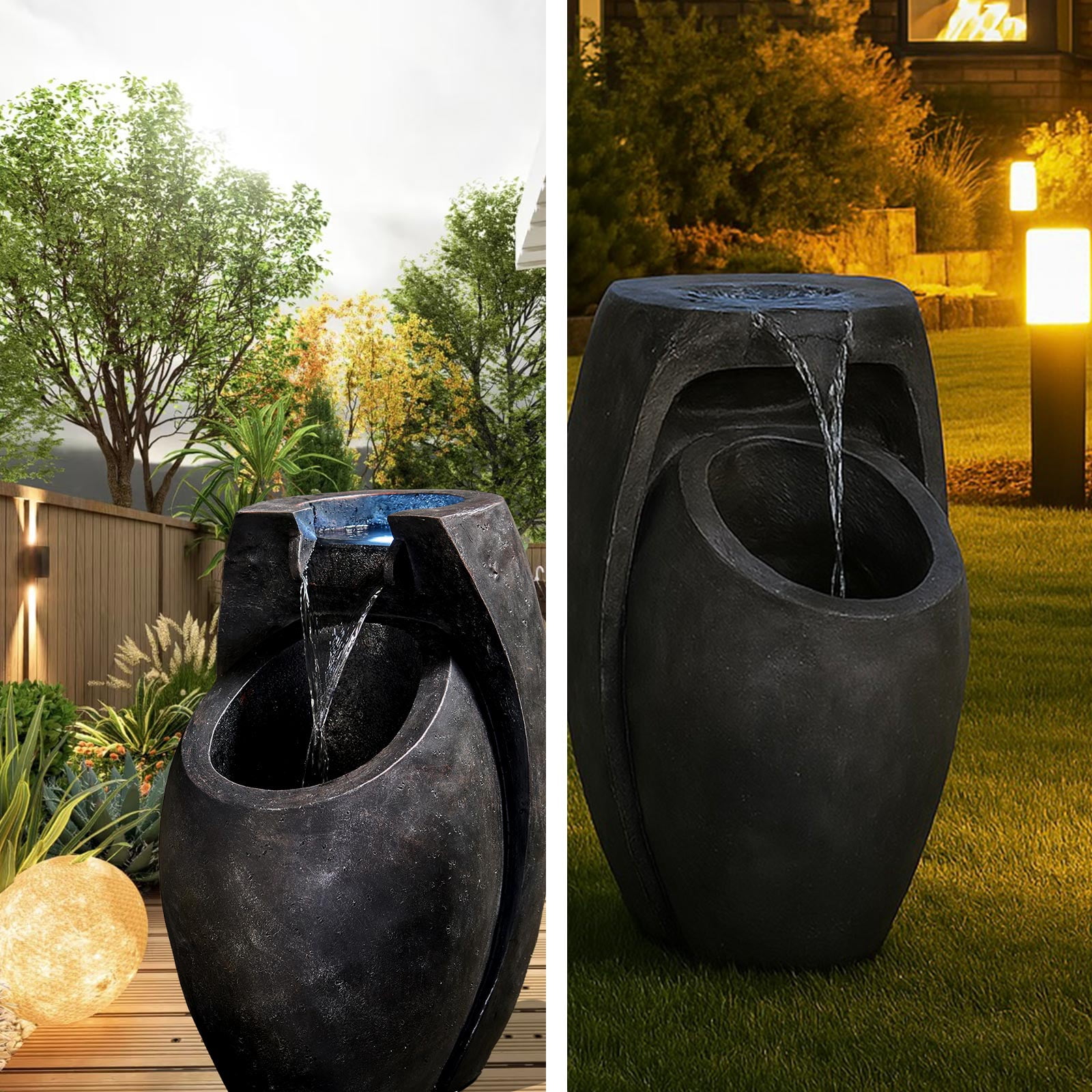 21.5 Tall Floor Standing Water Fountain Indoor Outdoor Modern Two Tier Waterfall Garden Patio Yard Decor
