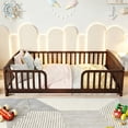 thumbnail image 5 of Bellemave Full Size Montessori with Central Entrance and Full Surrounding Guardrails, Wood Floor Bed Frame for Toddler, Low Profile Platform for Kids Bedroom(Espresso), 5 of 8