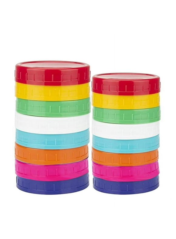 16 Pack Colored Plastic Mason Jar Lids -8 Wide Mouth & 8 Regular Mouth Ball Mason Lids,Anti- Food Storage Caps