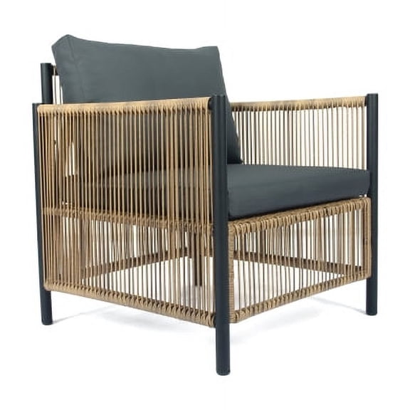 Outdoor PE Wicker Sofa Set - 2-Piece Single Sofa with Grey Cushions, Brown Rattan Frame, Weather-Resistant, Waterproof & Mold Resistant, for Patio, Garden