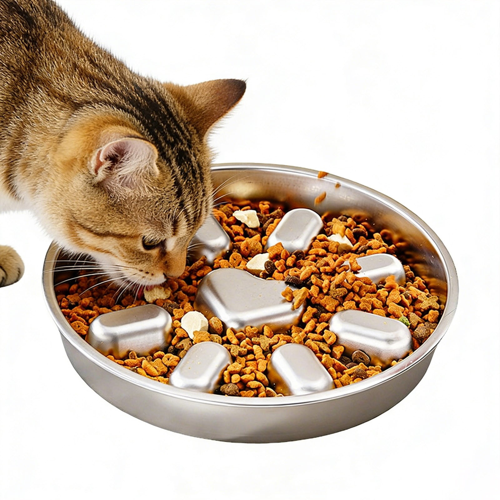 Indoor Maze Slow Feeder Stainless Steel Bowl for Cats and Dogs Medium Sized Indoor Eating Solution