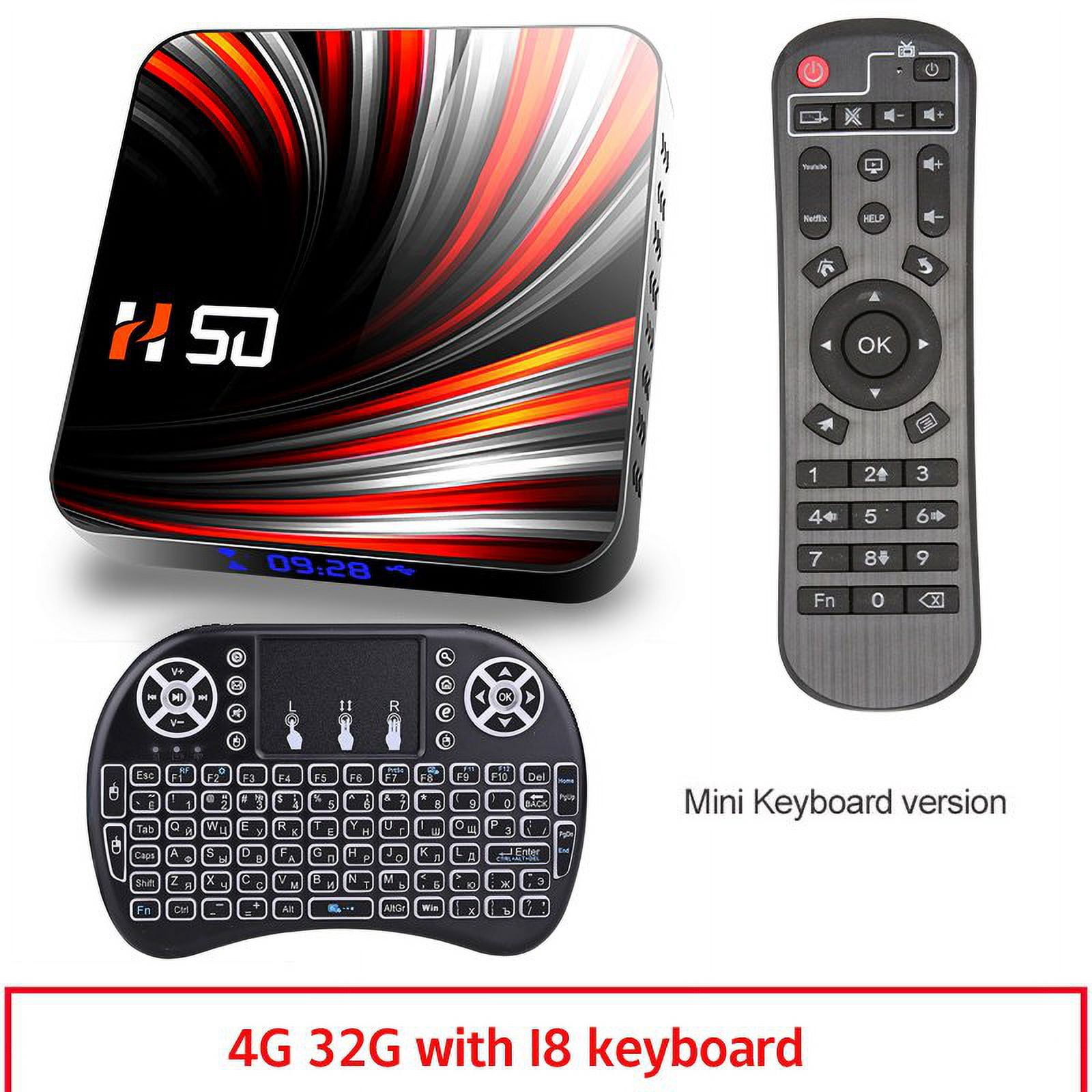 For Android Tv Box Android 10.0 4k 4gb 32gb 64gb Media Player 3d Video Smart Tv Box 4+32G_US plug+I8 Keyboard