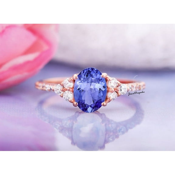 Tanzanite Wedding Ring Unique Birthday Gift Moissanite Ring Silver Gold Birthstone women Promise Gift For