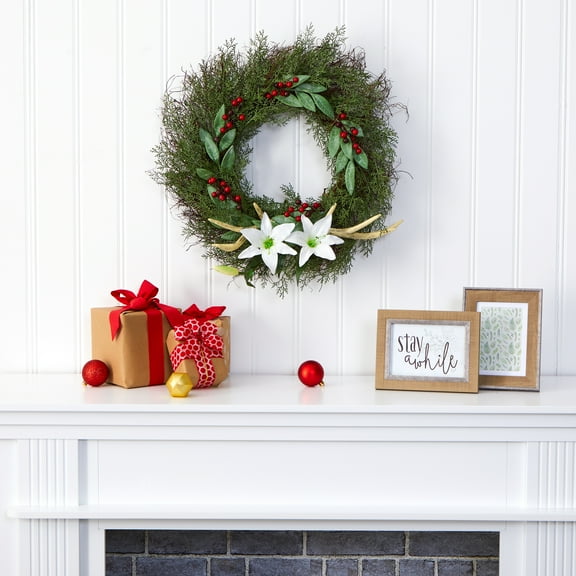 Nearly Natural Plastic Wreath, 20.00" (Assorted Colors)