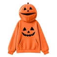 thumbnail image 2 of LOINRODI Girls Orange Pumpkin Hooded Sweatshirt Face Cover Hallowmas Cute Long Sleeve Warm Pocket Costume Orange 9 Years, 2 of 7