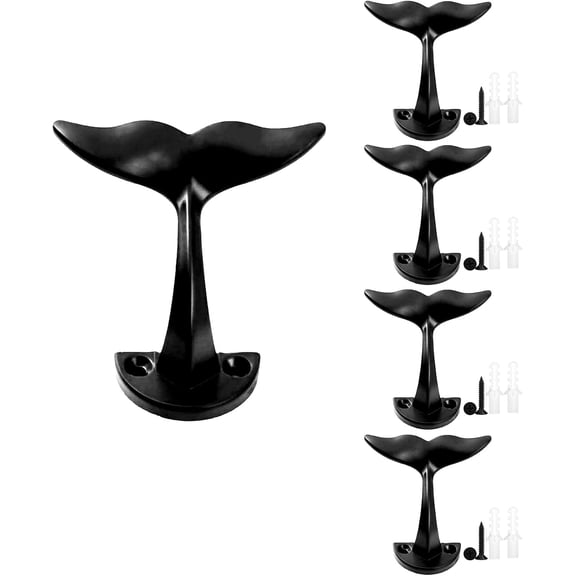 IULAVP Black Whale Tail Wall Hooks (Set of 5), Heavy Duty, Wall Mounted, Decorative Wall Hooks Used for Hanging Coats, Towel, Robe, Wardrobe/Bathrooms, Ocean Nautical Home Decoration